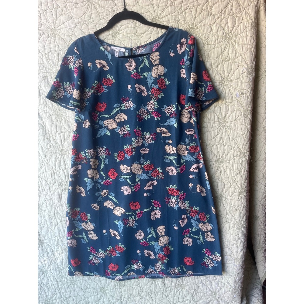 Classic Navy Blue Floral Shift Dress Womens